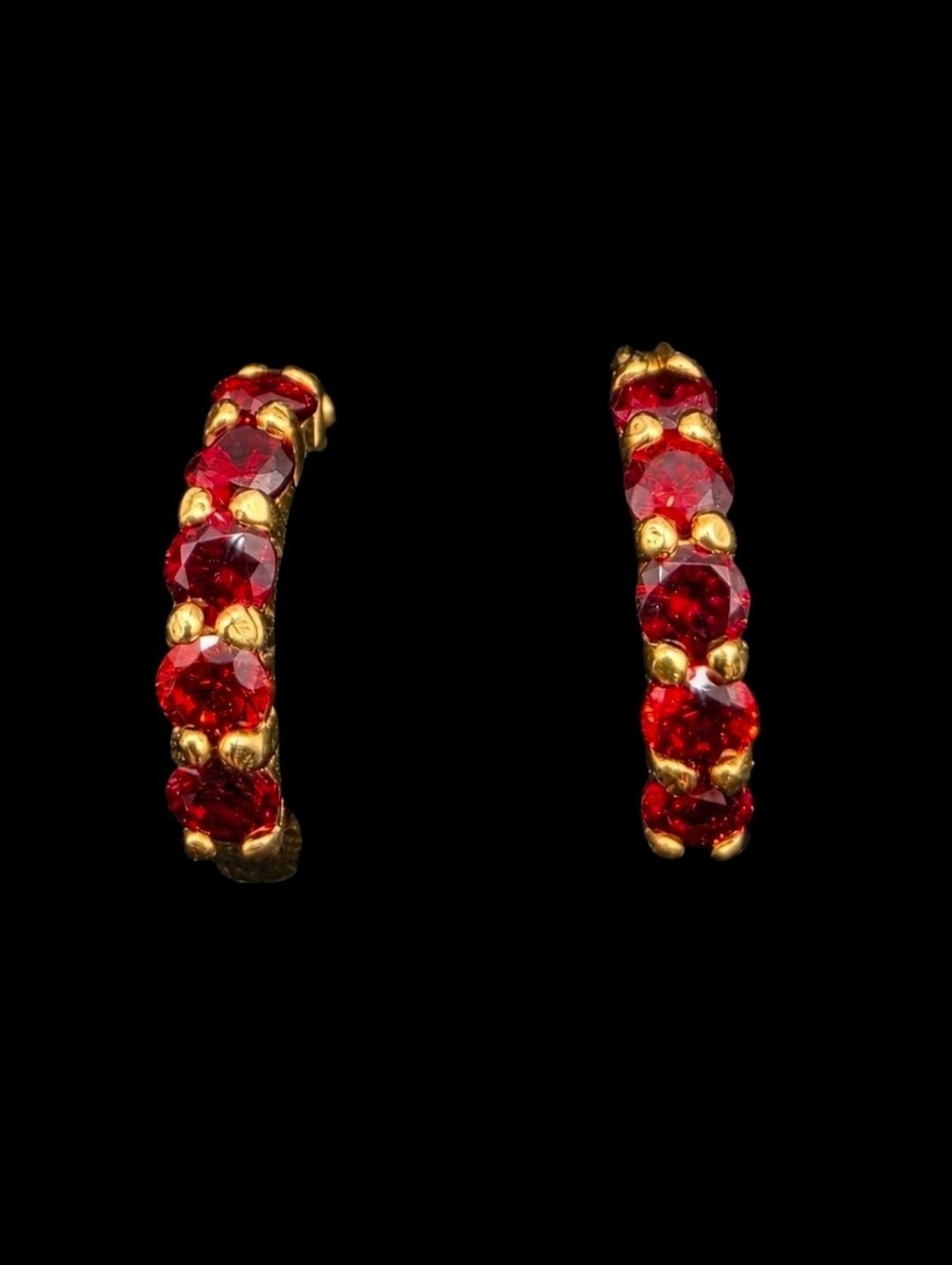 Italian 14K Gold Over Solid 925 Sterling Silver Red CZ Huggie Hoop Earrings